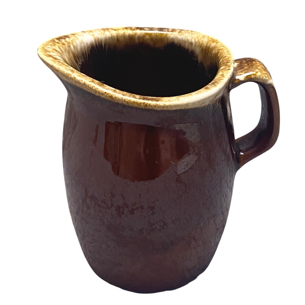 Vintage Hull Creamer Pitcher Oven Proof Brown Drip Glaze Syrup 4.5" - Picture 2 of 8